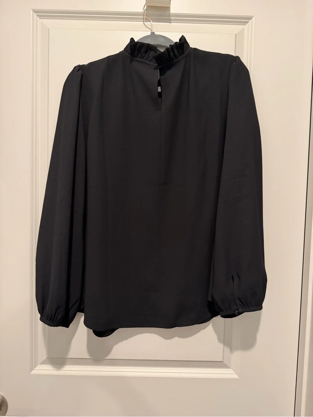 J. Crew Black Ruffle-Neck Long Sleeve Blouse